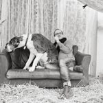 Fotografien in Schloss Philippsruhe zeigen Männer mit ihren Tieren